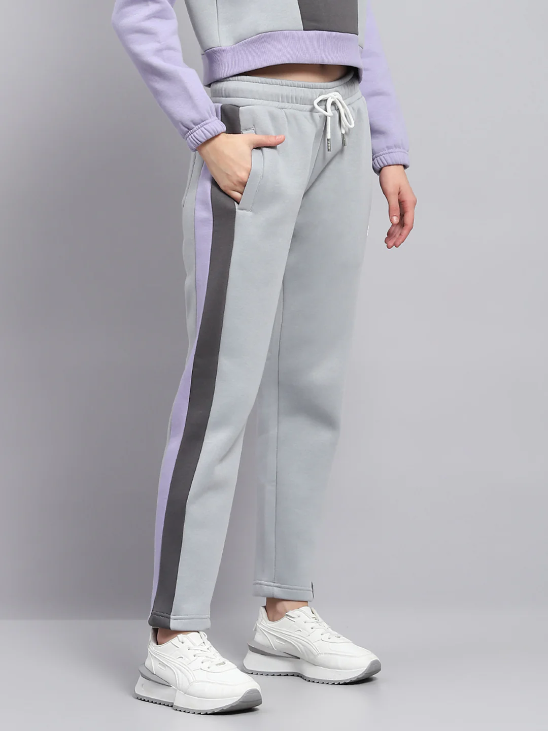 Rock.it Women Grey Solid Mock Neck Full Sleeve Tracksuit - Image 7