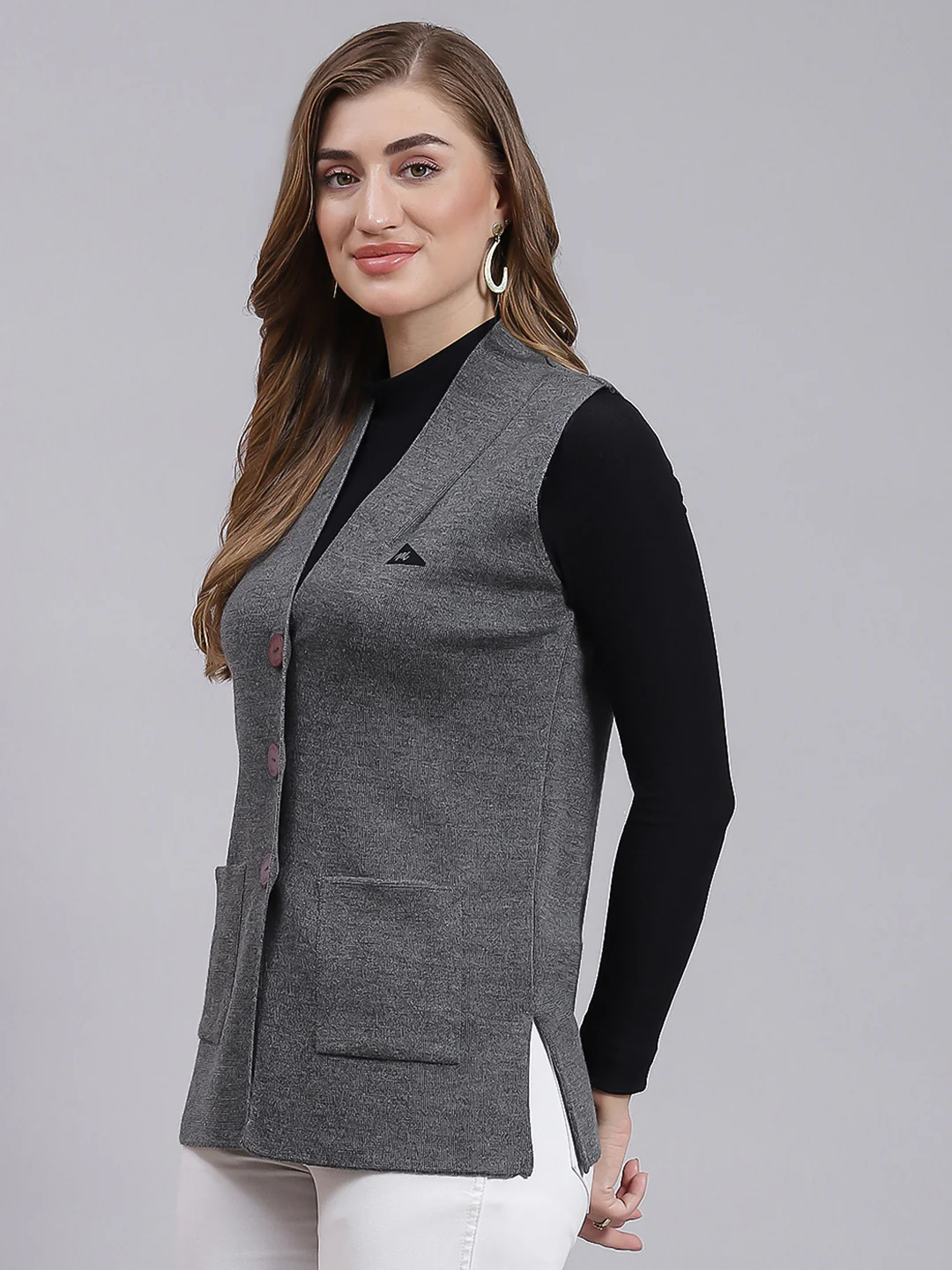 Women Grey Solid Pure wool Cardigan - Image 4