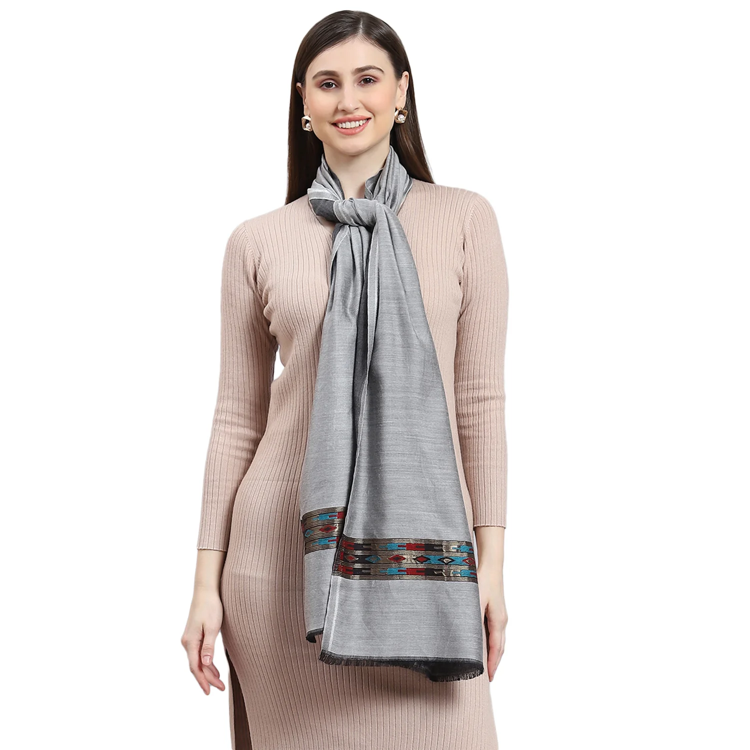 Women Grey Solid Stole - Image 6