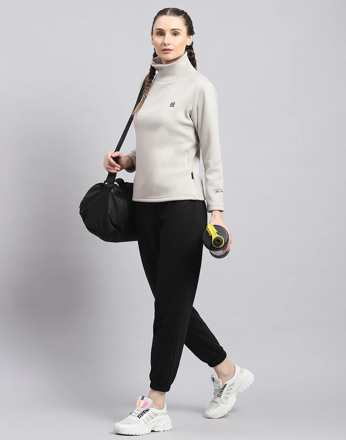 Rock.it Women Grey Solid T Neck Full Sleeve Sweatshirt - Image 2