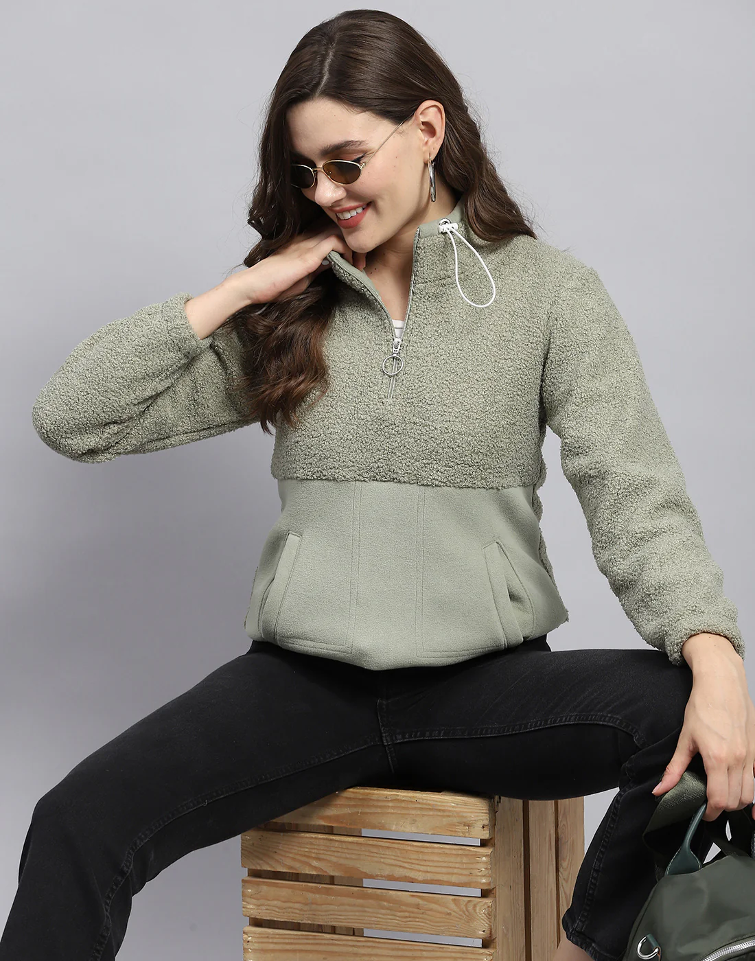 Rock.it Women Grey Solid Turtle Neck Full Sleeve Sweatshirt - Image 7
