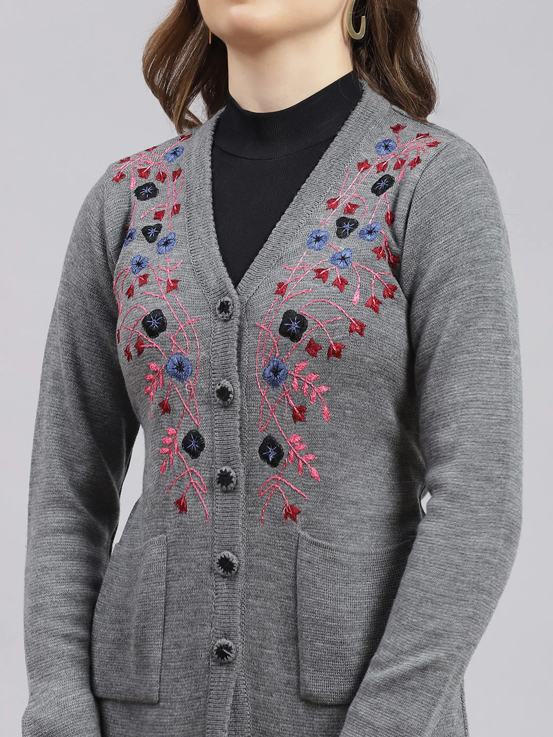 Women Grey Solid Wool blend Cardigan - Image 6