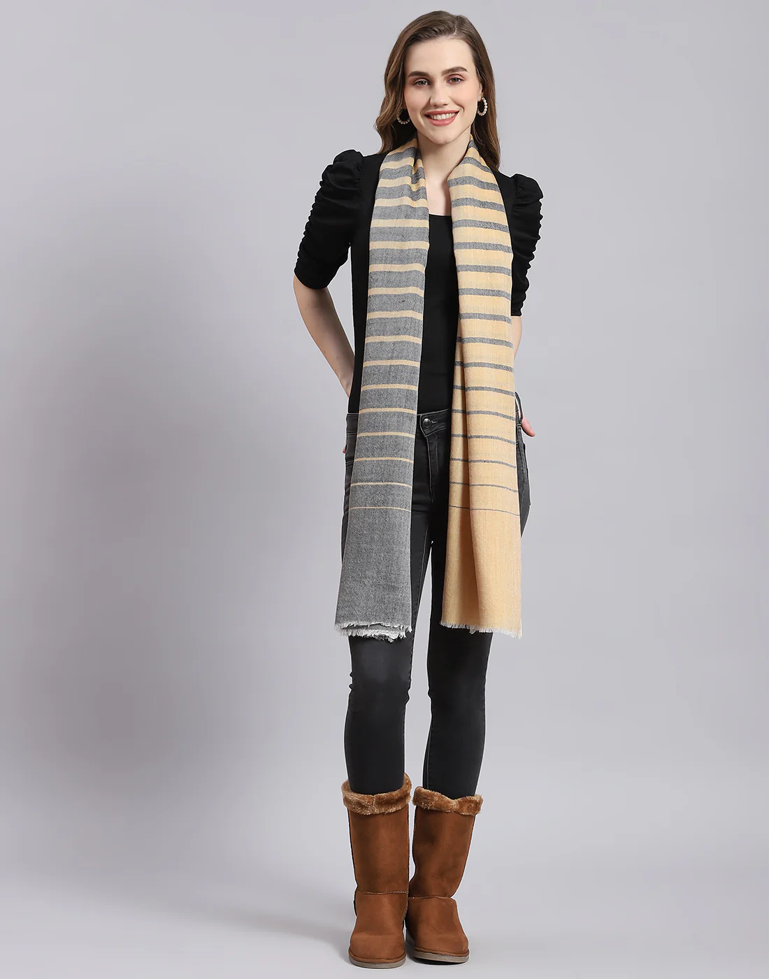 Women Grey Stripe Stole - Image 3