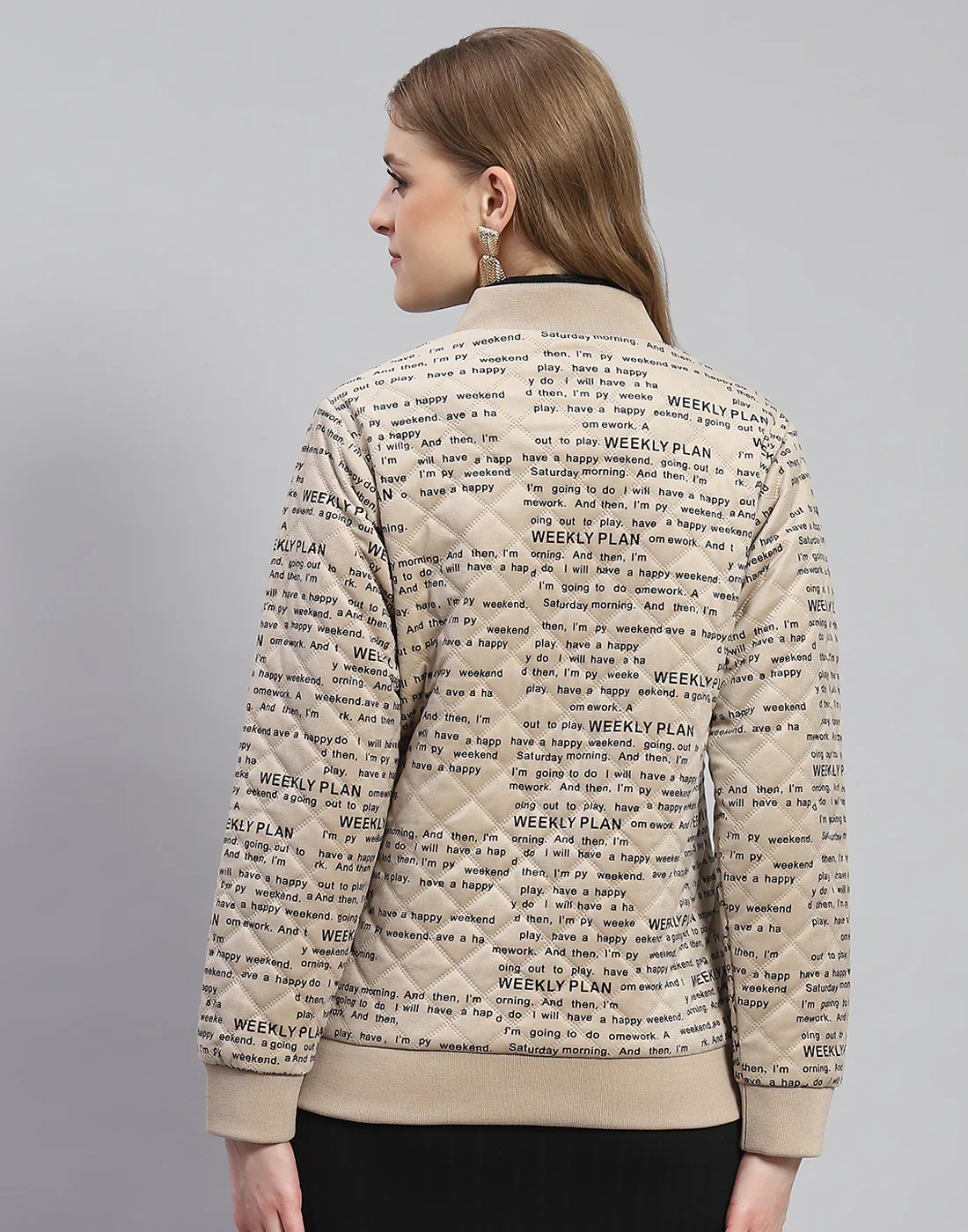 Women Khaki Printed Mandarin Collar Full Sleeve Jacket - Image 5