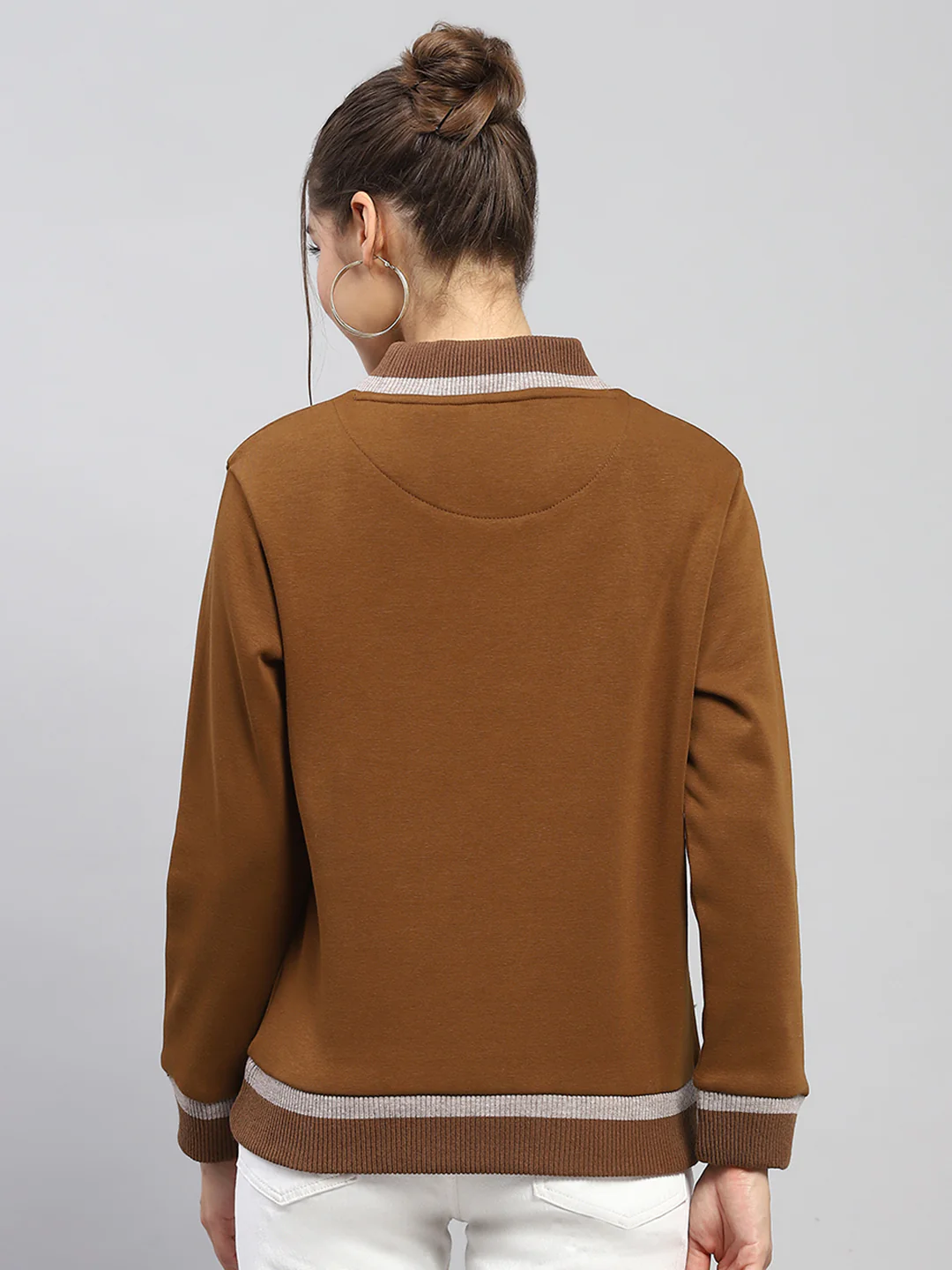 Women Khaki Printed Round Neck Full Sleeve Sweatshirt - Image 4