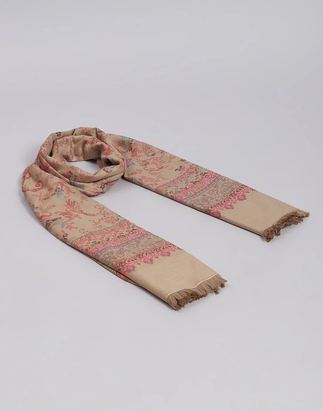 Women Khaki Self Design Shawl - Image 5