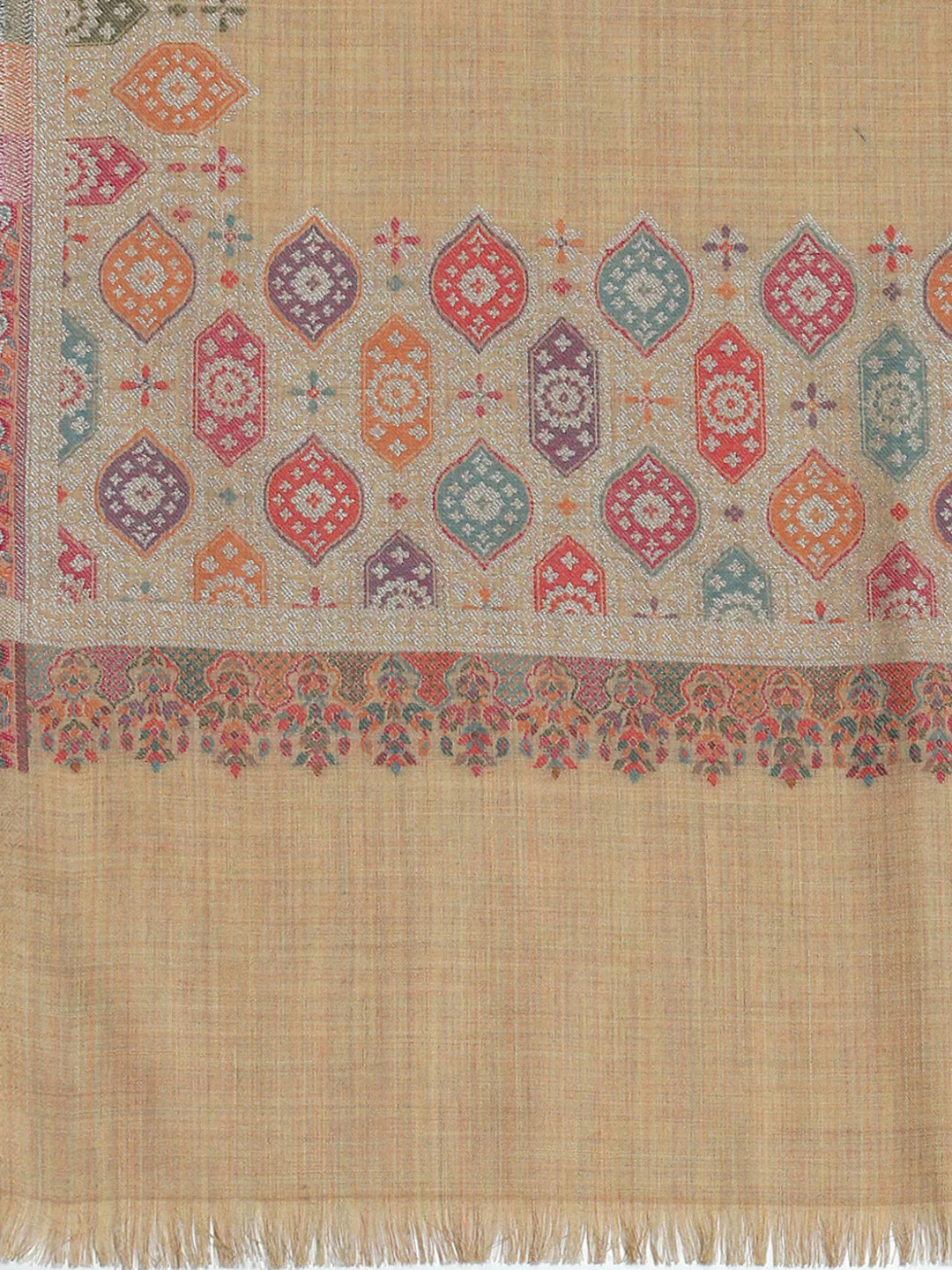 Women Khaki Self Design Shawl - Image 6