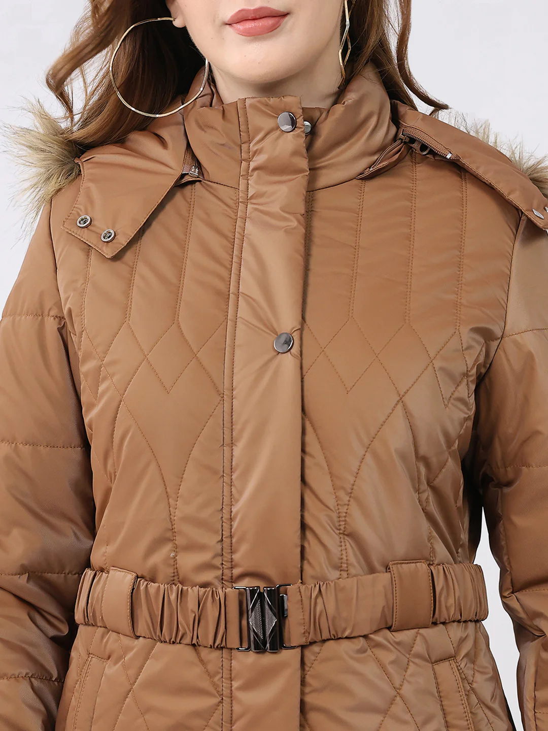 Women Khaki Solid Hooded Full Sleeve Jacket - Image 8