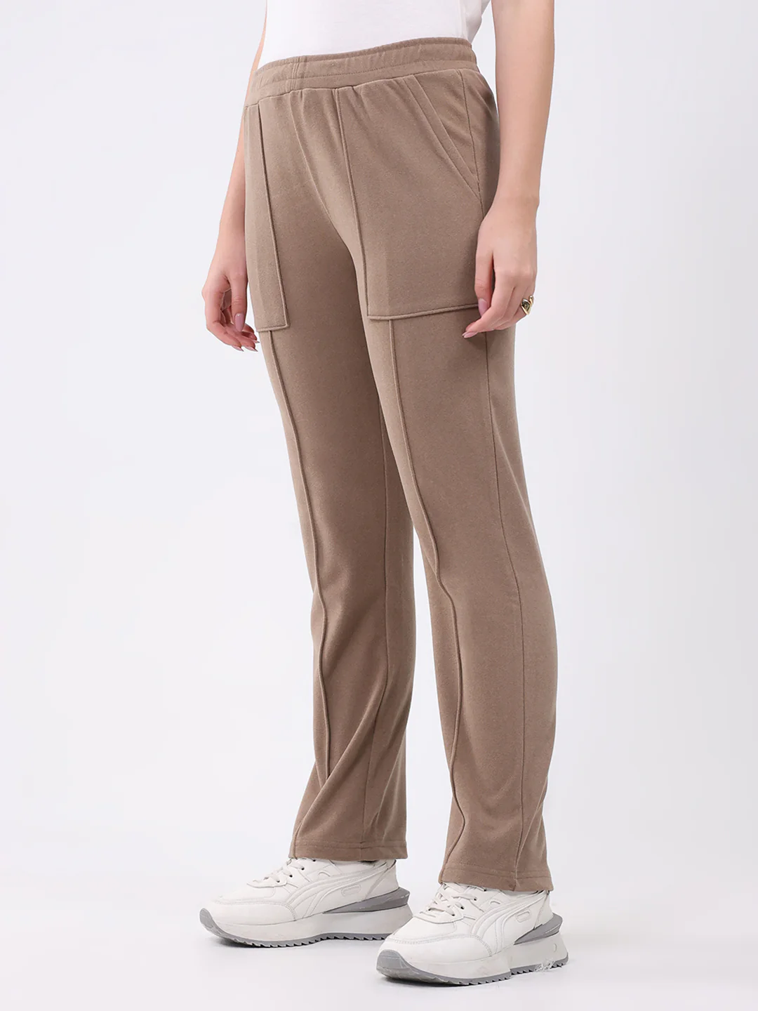 Women Khaki Solid Regular Fit Winter Lower - Image 3