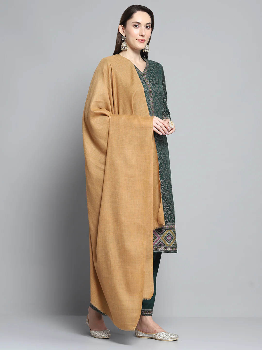 Women Khaki Solid Shawl - Image 4