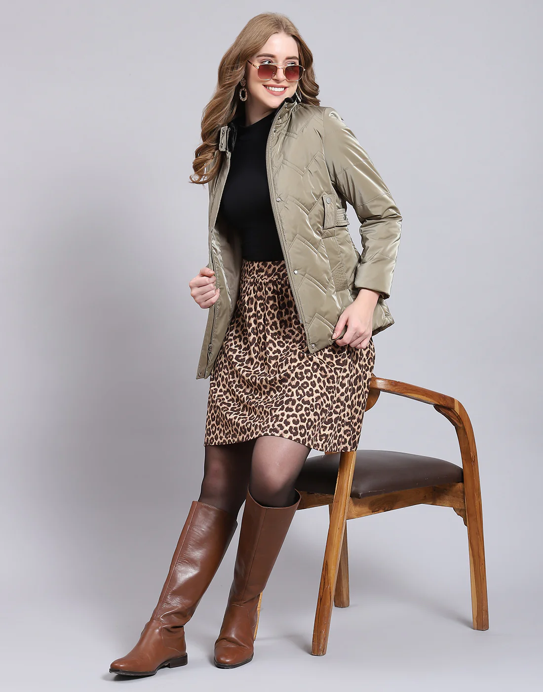 Women Khaki Solid Stand Collar Full Sleeve Jacket - Image 7
