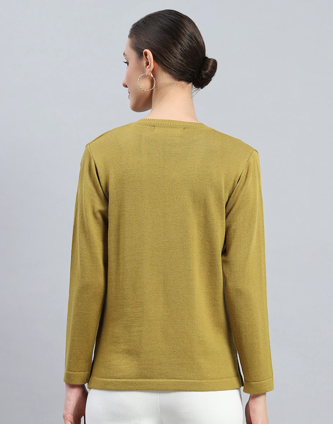 Women Khaki Solid V Neck Full Sleeve Cardigan - Image 5