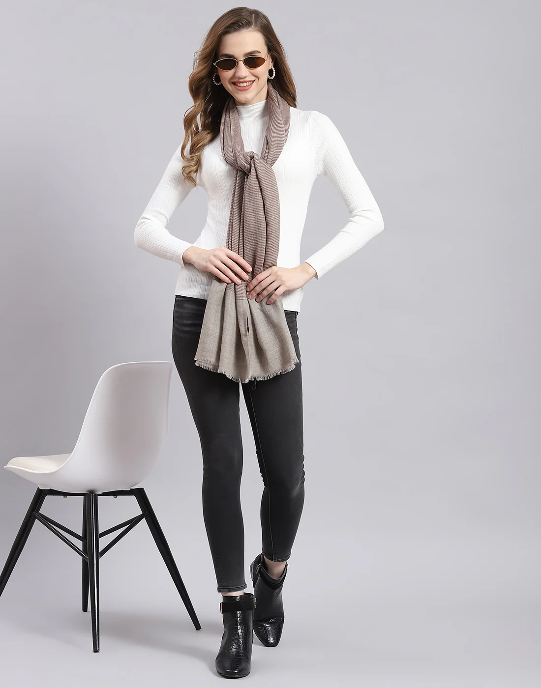 Women Khaki Stripe Stole - Image 2