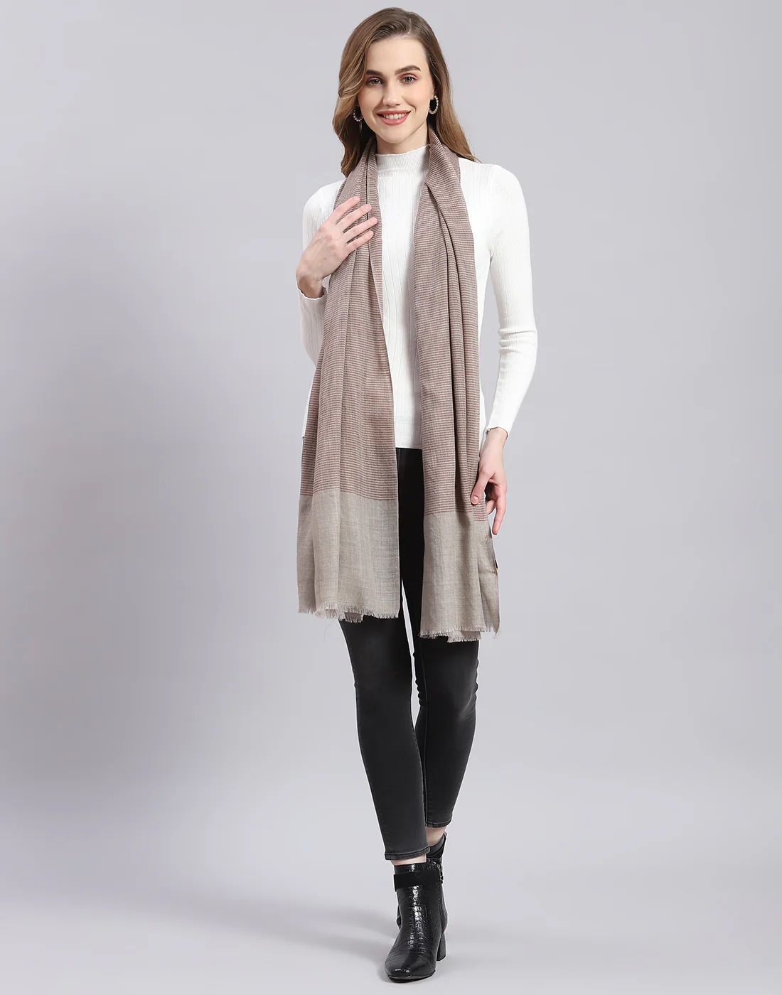 Women Khaki Stripe Stole - Image 3