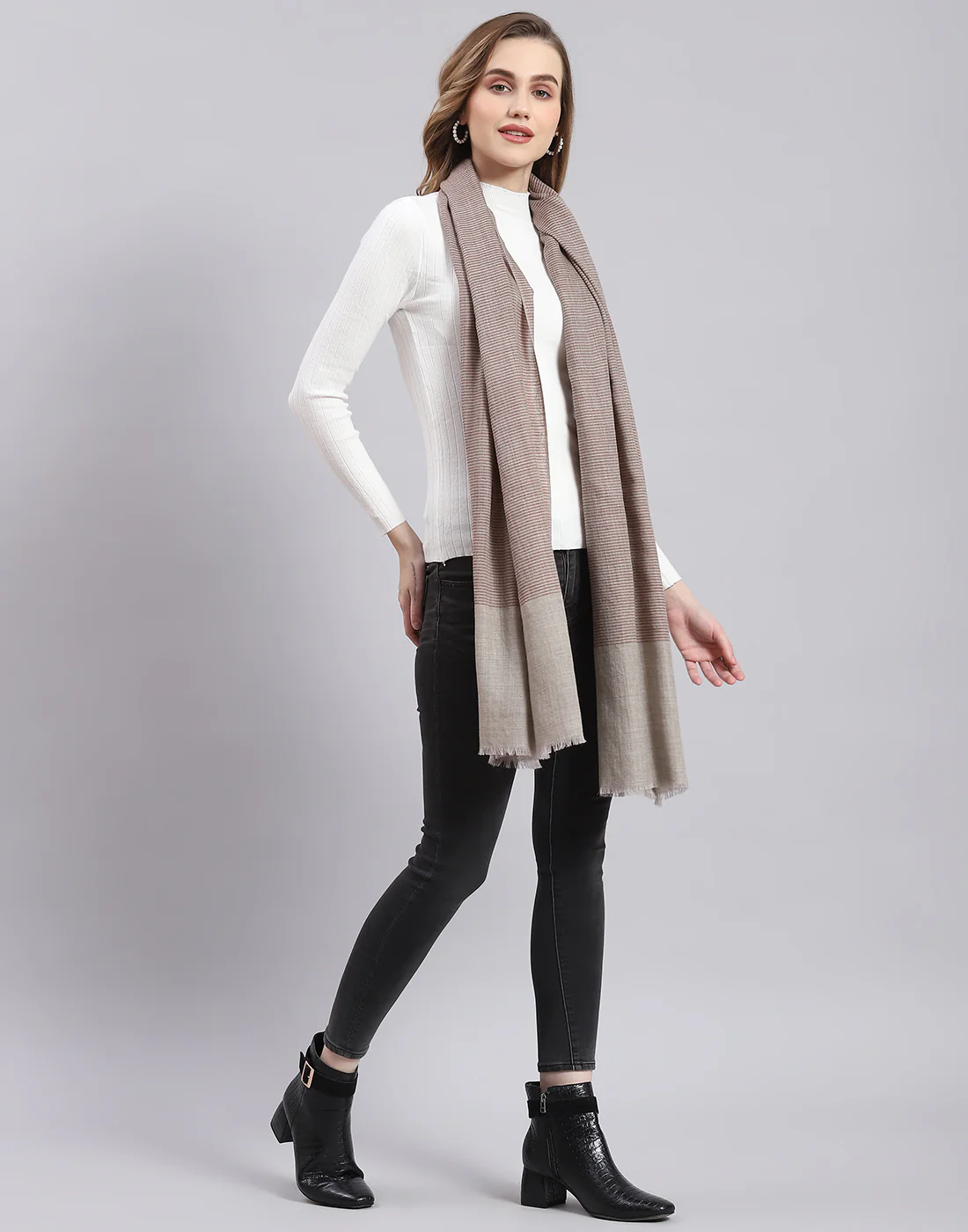 Women Khaki Stripe Stole - Image 5