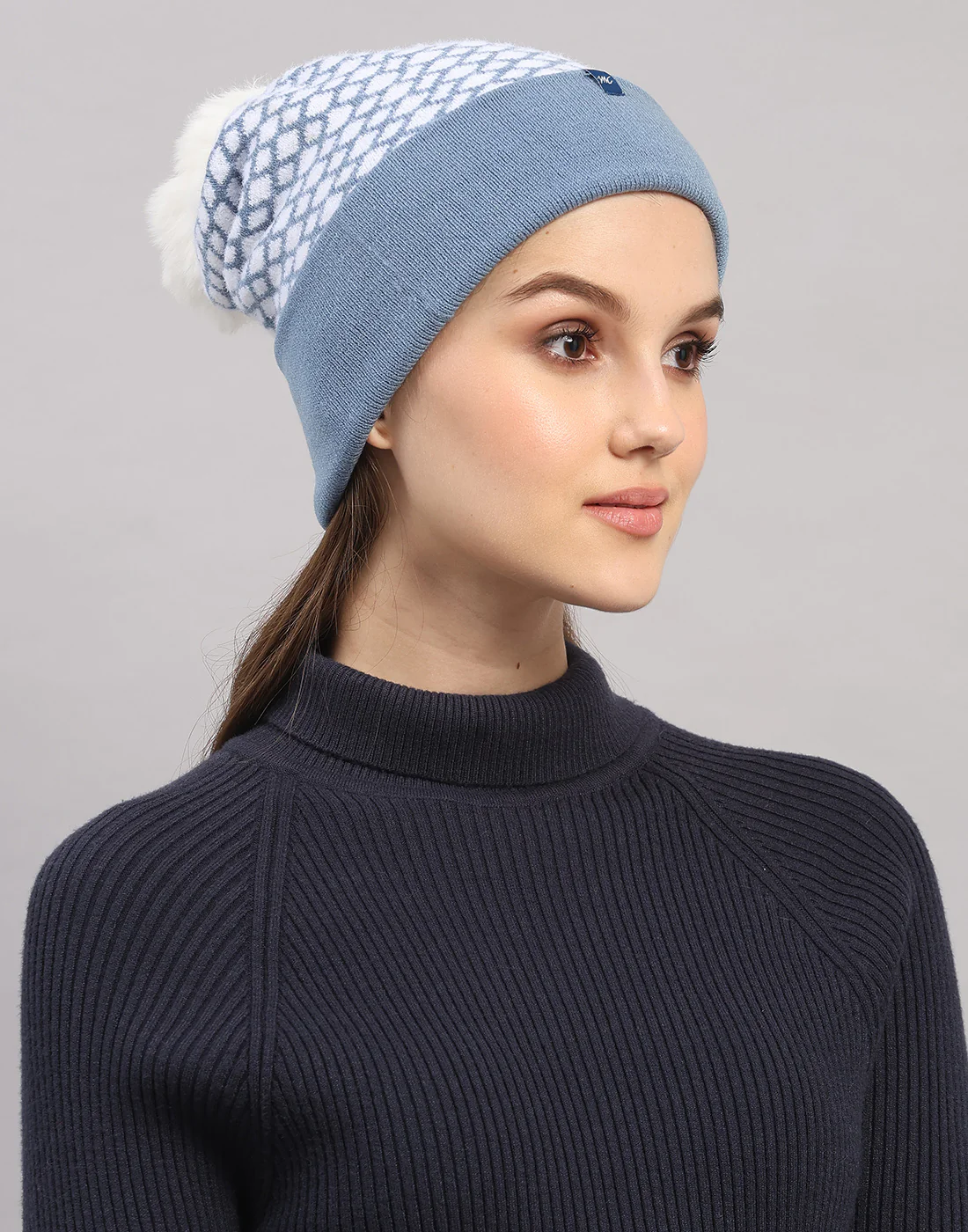 Women Light Blue Self Design Blend Wool Cap - Image 4