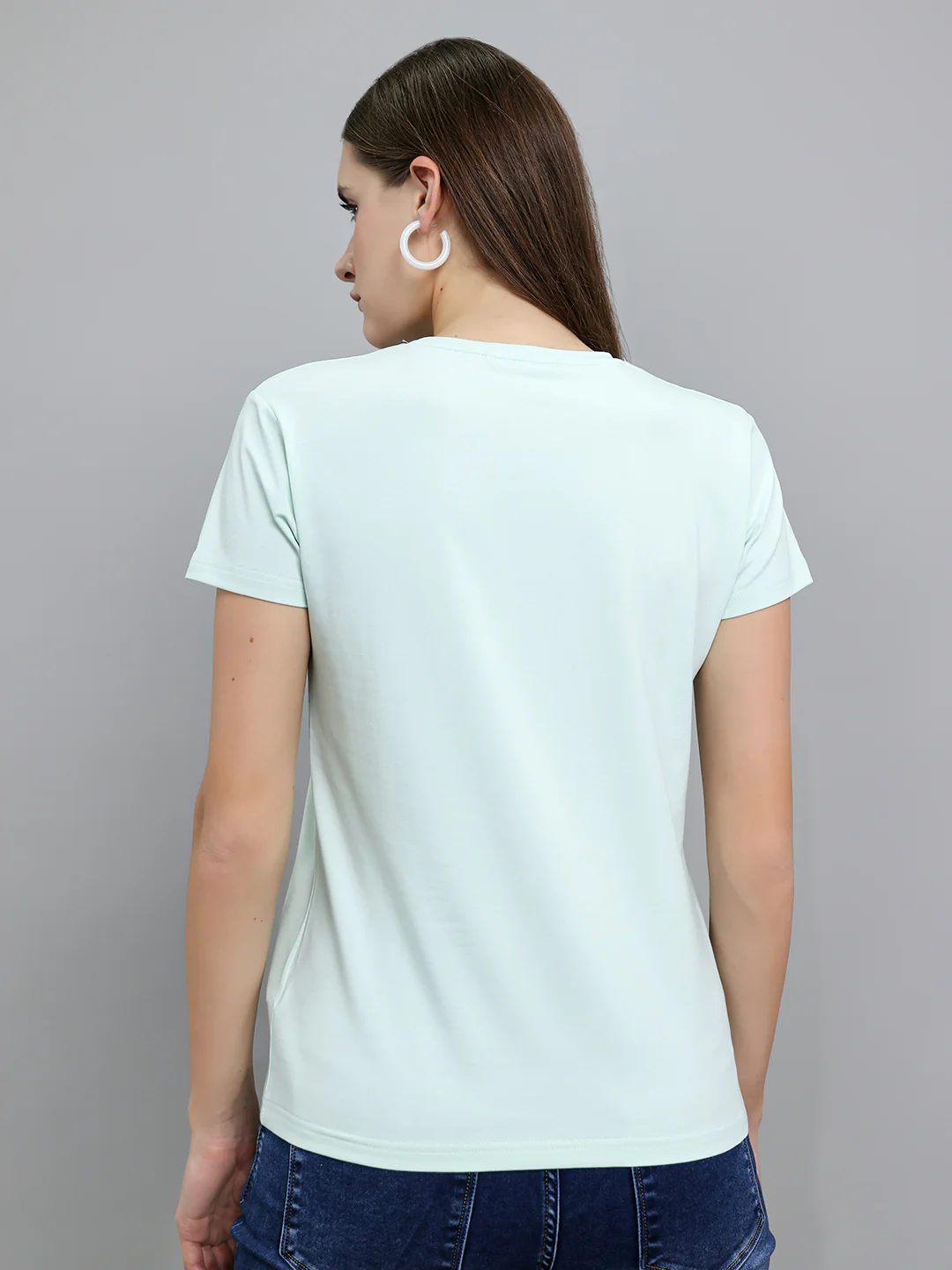 Women Light Green Embroidered Round Neck Half Sleeve Top - Image 4