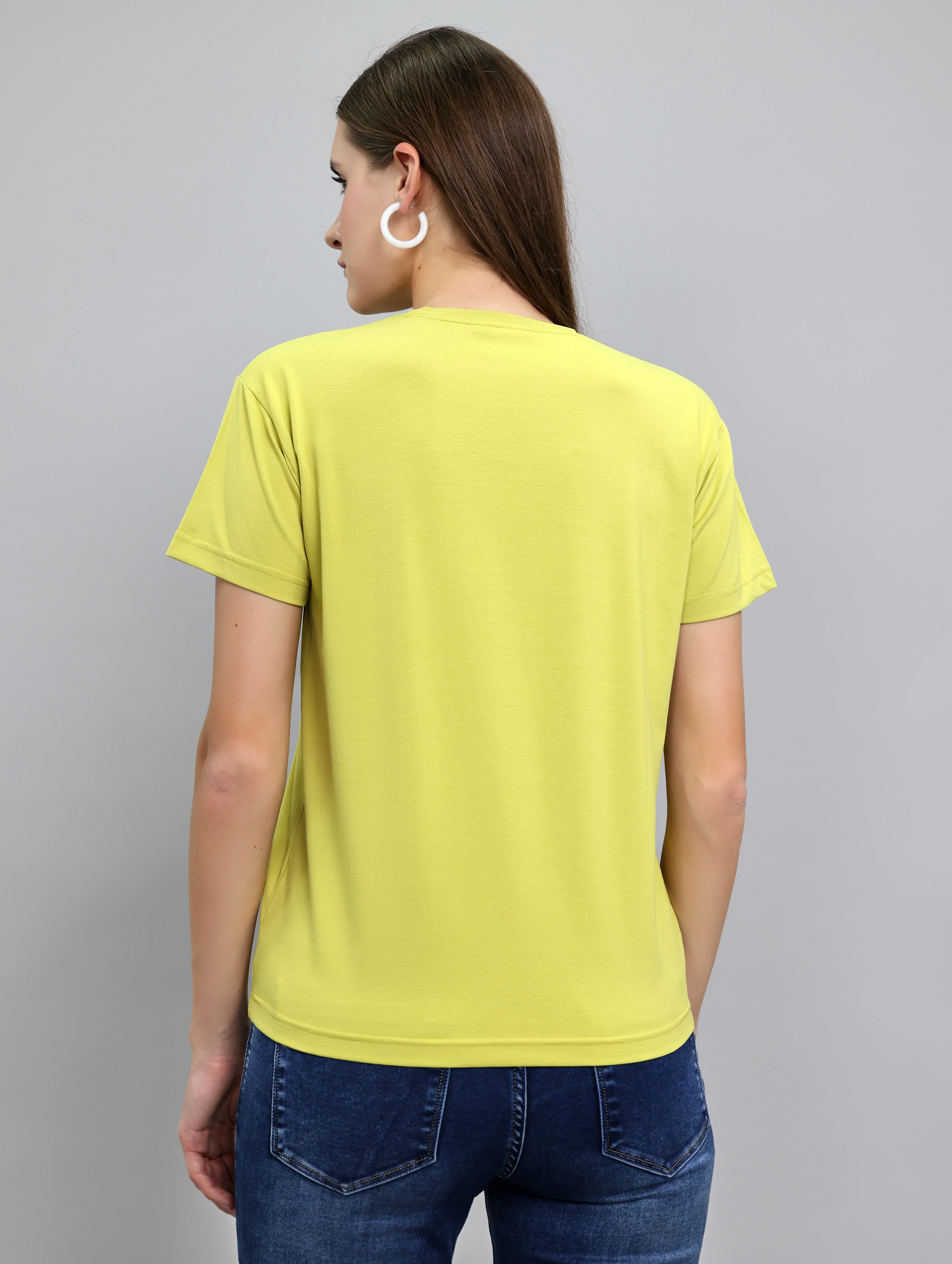 Women Light Green Printed Round Neck Half Sleeve Top - Image 4