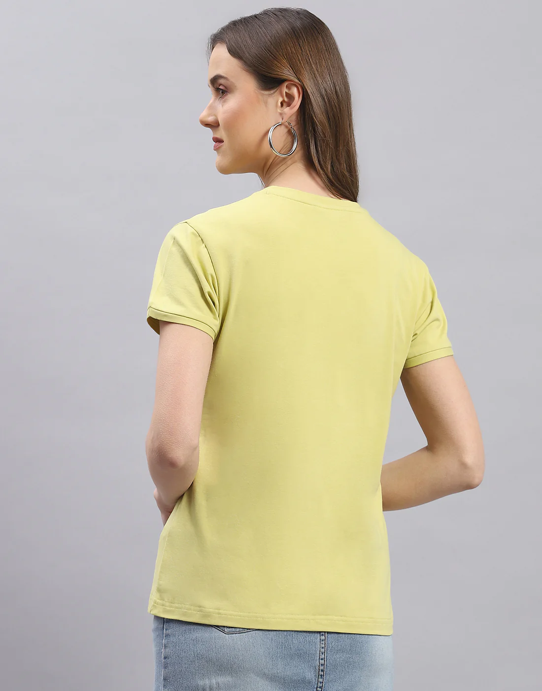 Women Lime Green Printed Round Neck Half Sleeve Top - Image 5