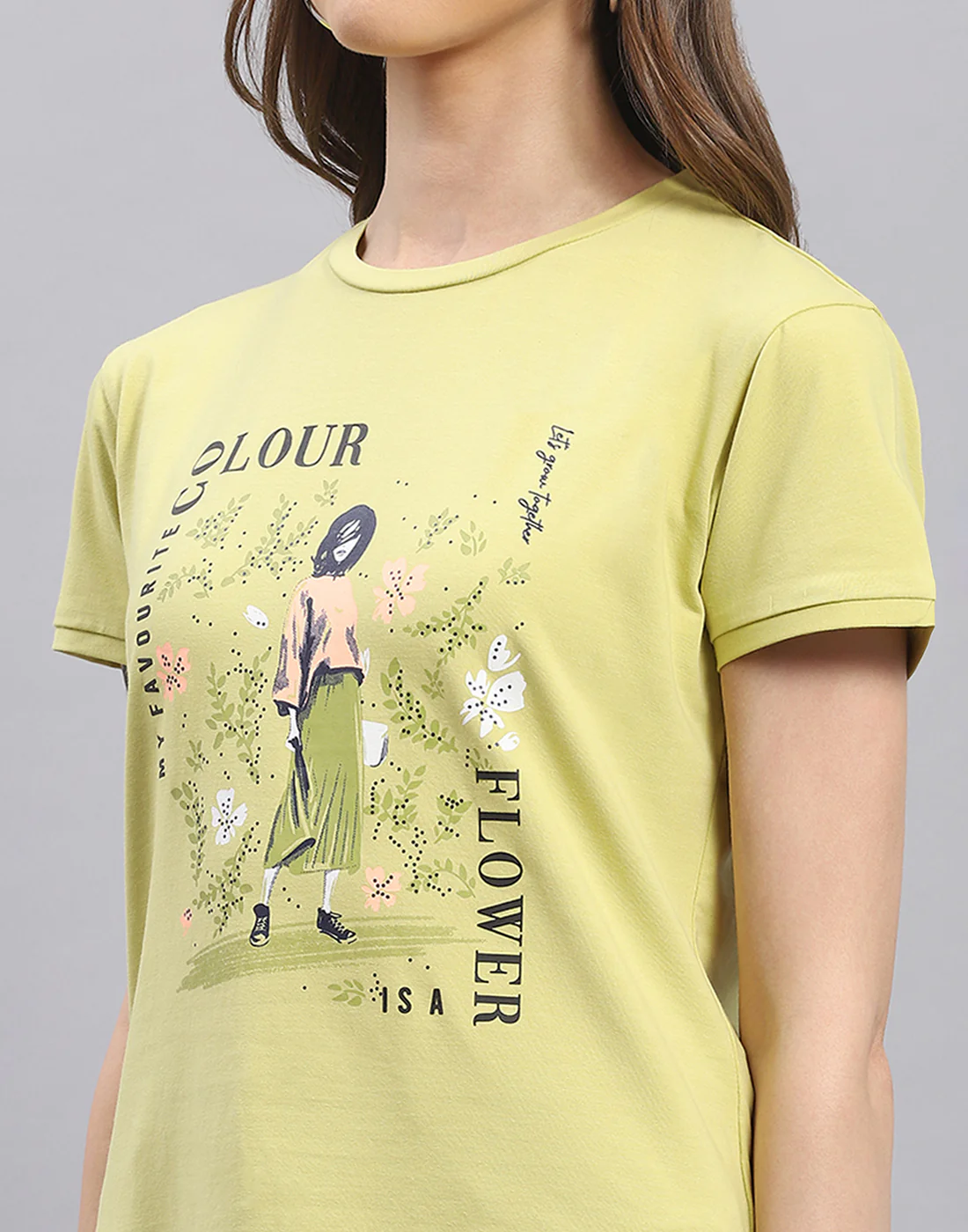 Women Lime Green Printed Round Neck Half Sleeve Top - Image 6