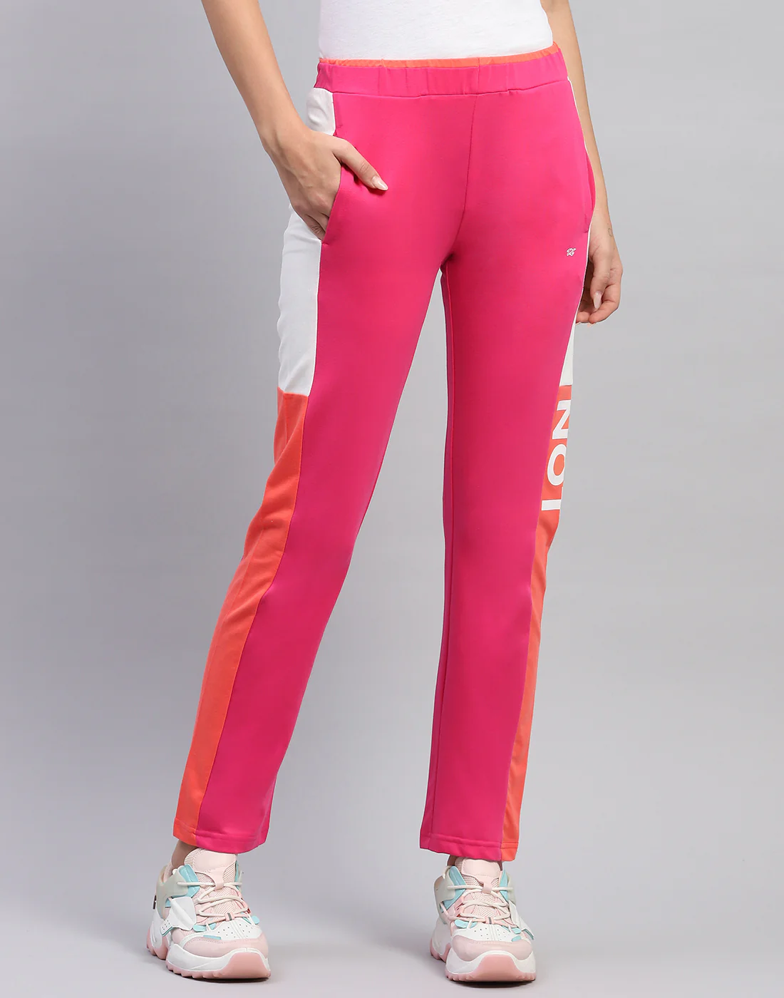 Women Magenta Colourblocked Regular Fit Lower - Image 3