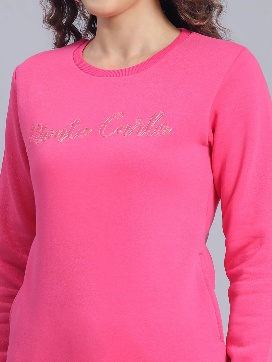 Women Magenta Embroidered Round Neck Full Sleeve Sweatshirts - Image 6