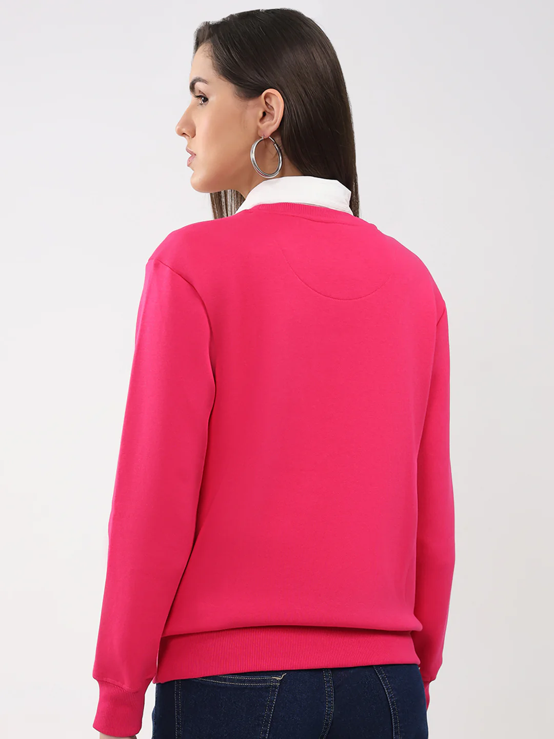 Women Magenta Printed Round Neck Full Sleeve Sweatshirt - Image 5