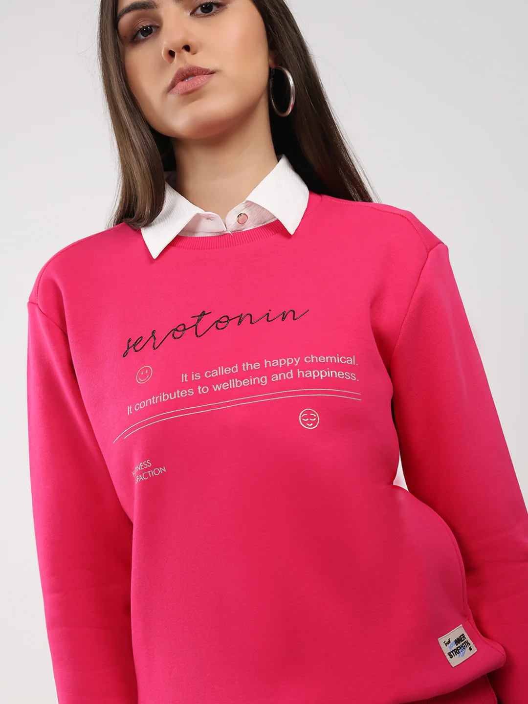 Women Magenta Printed Round Neck Full Sleeve Sweatshirt - Image 6