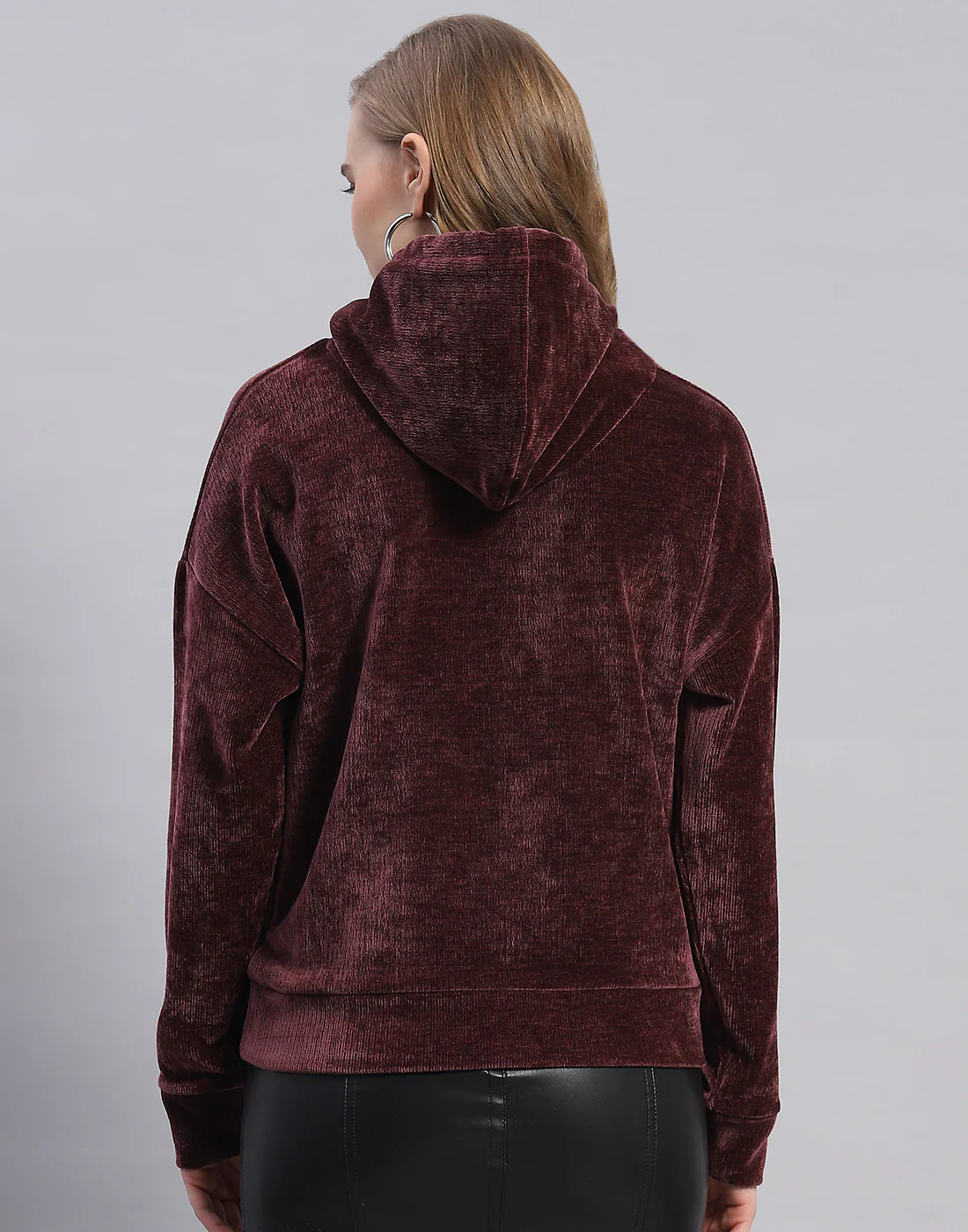 Women Maroon Embroidered Hooded Full Sleeve Sweatshirt - Image 5