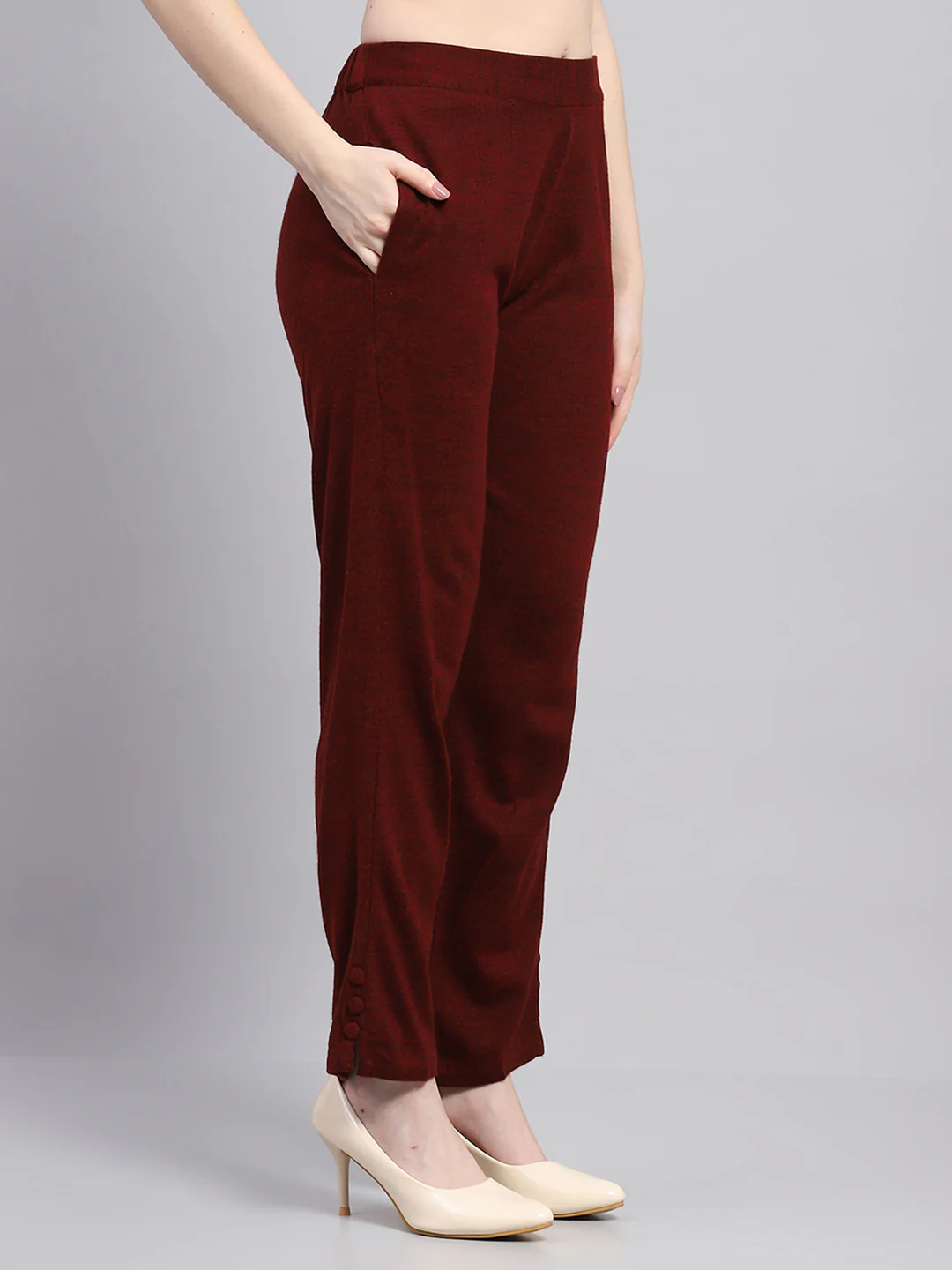 Women Maroon Embroidered Round Neck Full Sleeve Kurti Set for Winter - Image 7