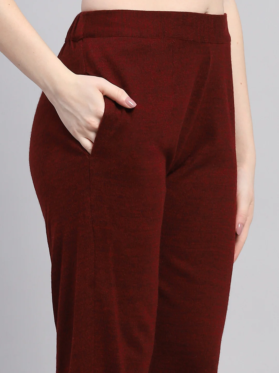 Women Maroon Embroidered Round Neck Full Sleeve Kurti Set for Winter - Image 8