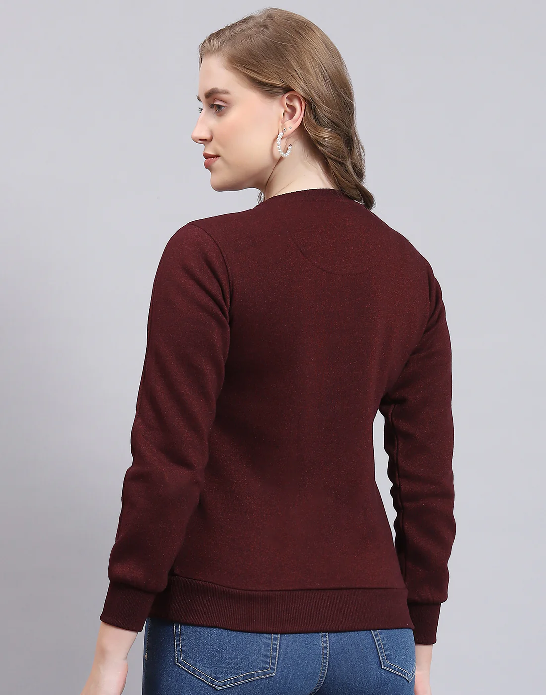 Women Maroon Embroidered Round Neck Full Sleeve Sweatshirt - Image 7