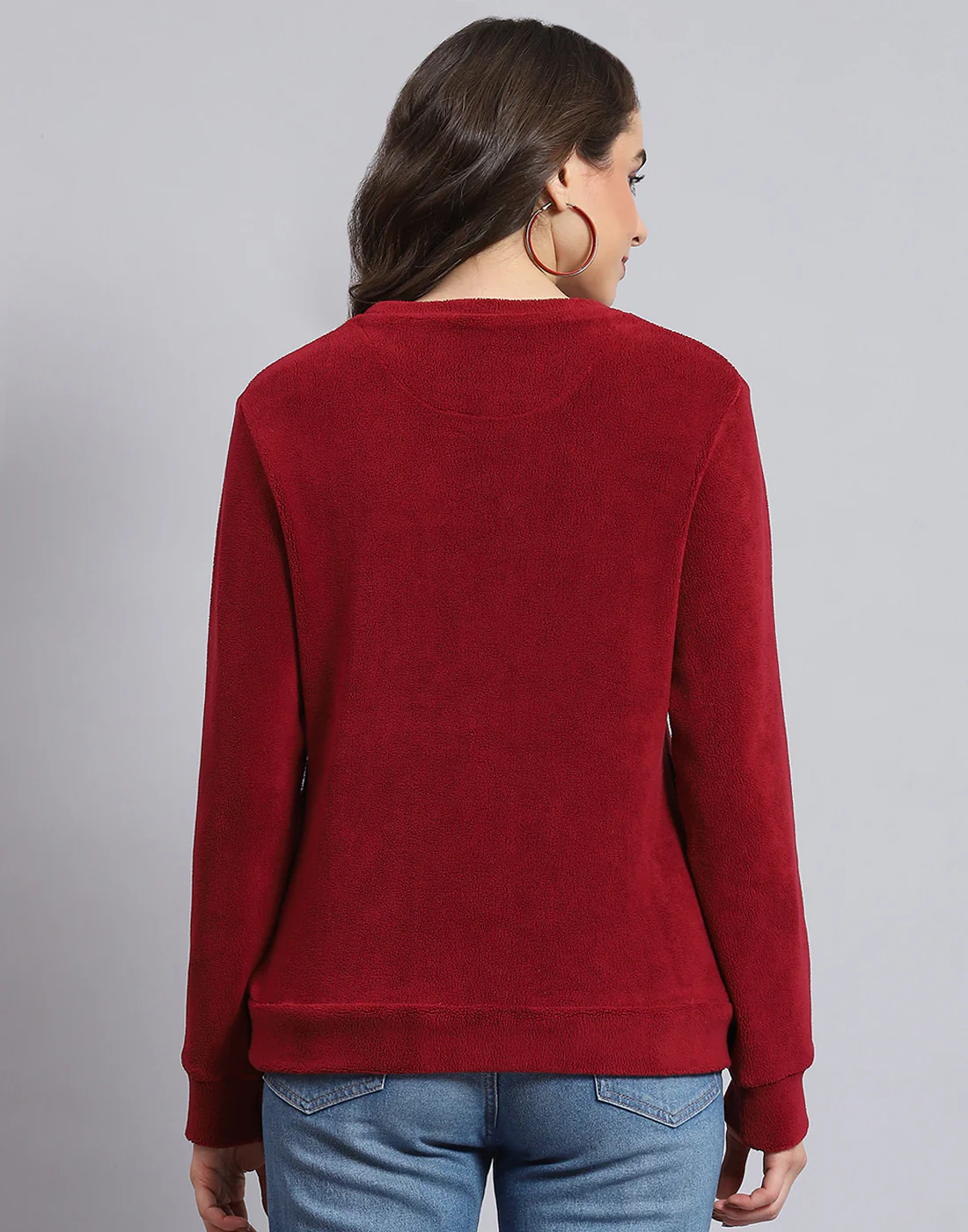 Women Maroon Embroidered Round Neck Full Sleeve Sweatshirt - Image 7