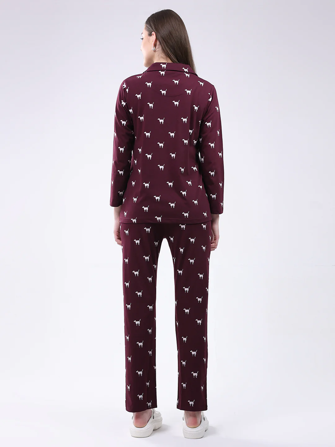 Women Maroon Printed Collar Full Sleeve Lower Set - Image 5