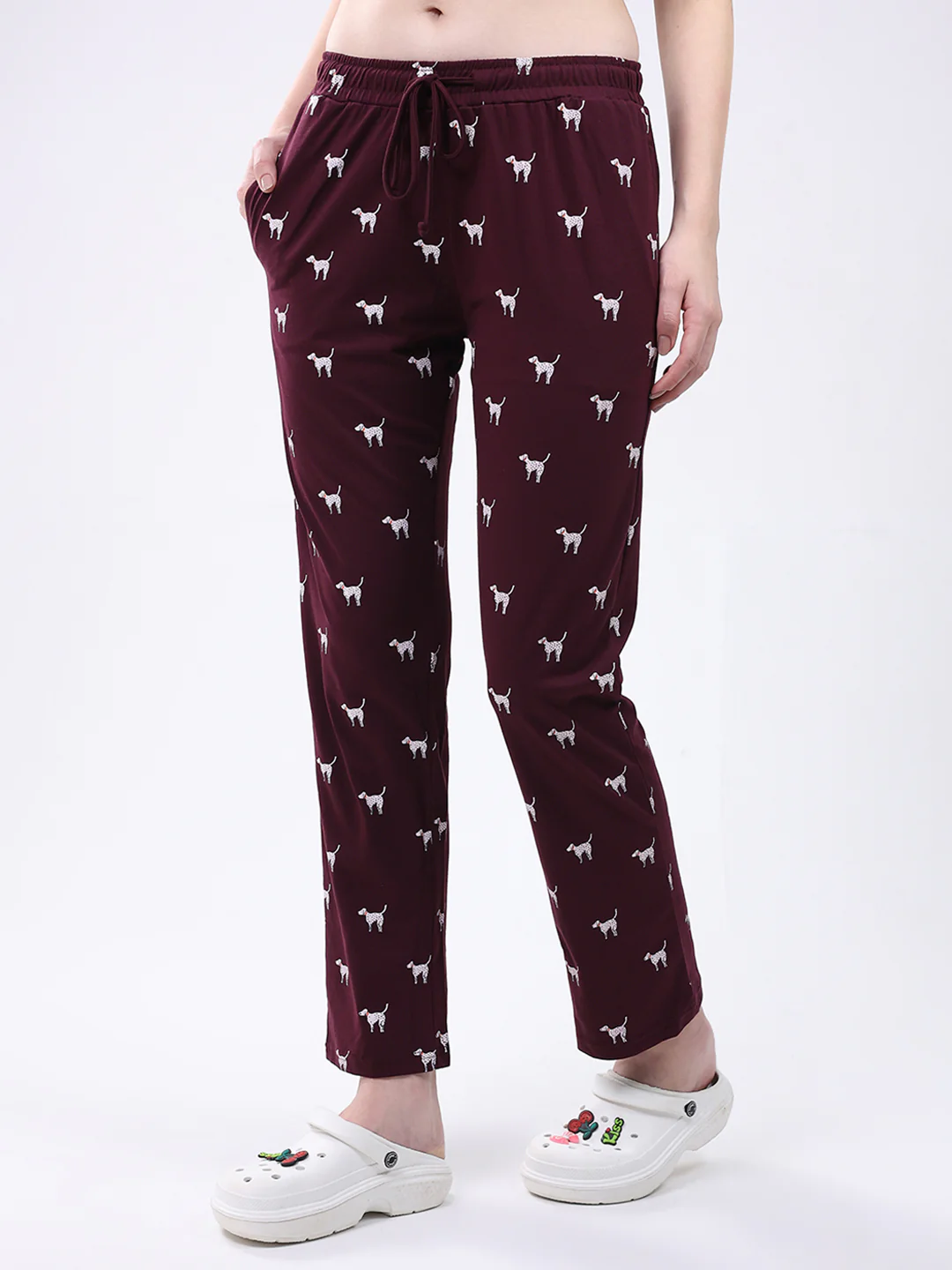 Women Maroon Printed Collar Full Sleeve Lower Set - Image 6