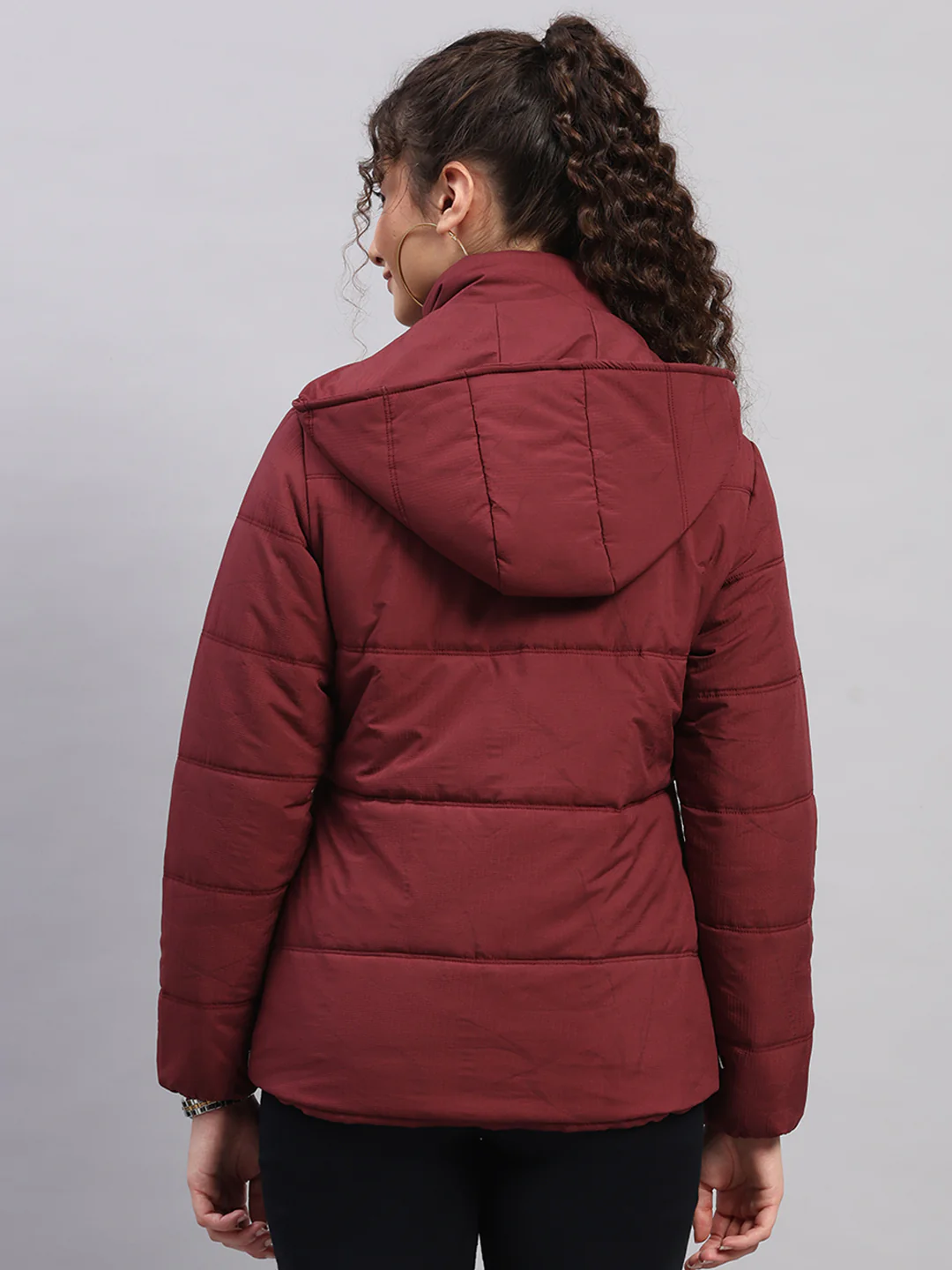 Women Maroon Printed Hooded Full Sleeve Jacket - Image 5
