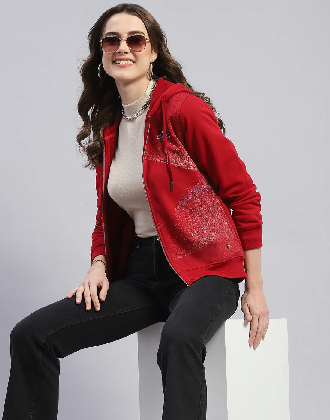 Women Maroon Printed Hooded Full Sleeve Sweatshirt - Image 6