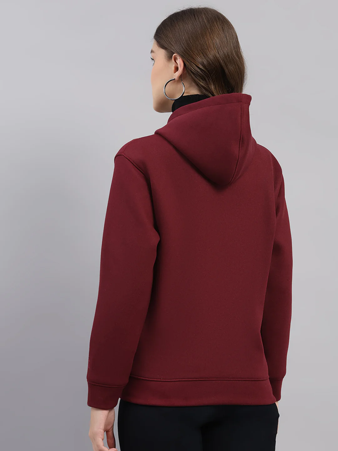 Women Maroon Printed Hooded Full Sleeve Sweatshirt - Image 5