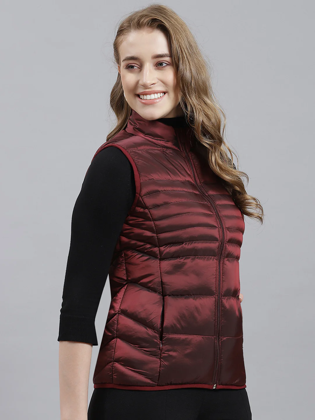Women Maroon Printed Jacket - Image 3