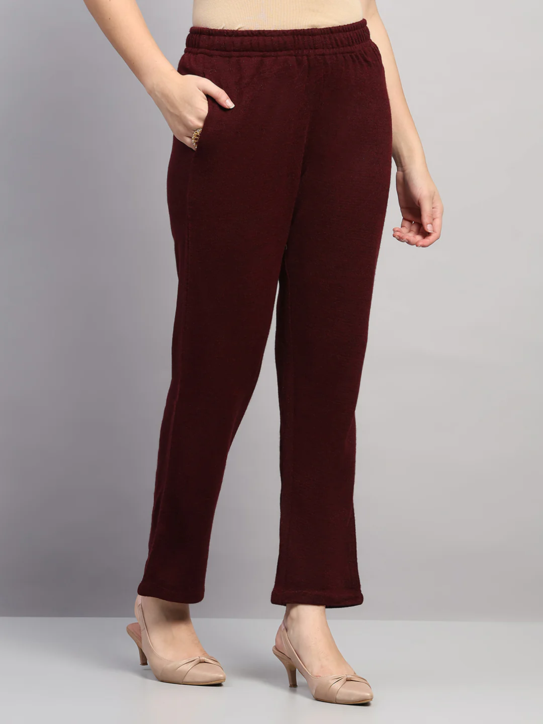 Women Maroon Printed Round Neck Full Sleeve 3 Pc Kurti Set for Winter - Image 7