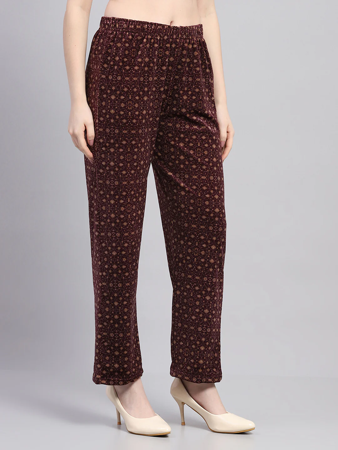 Women Maroon Printed Round Neck Full Sleeve Kurti Set for Winter - Image 7