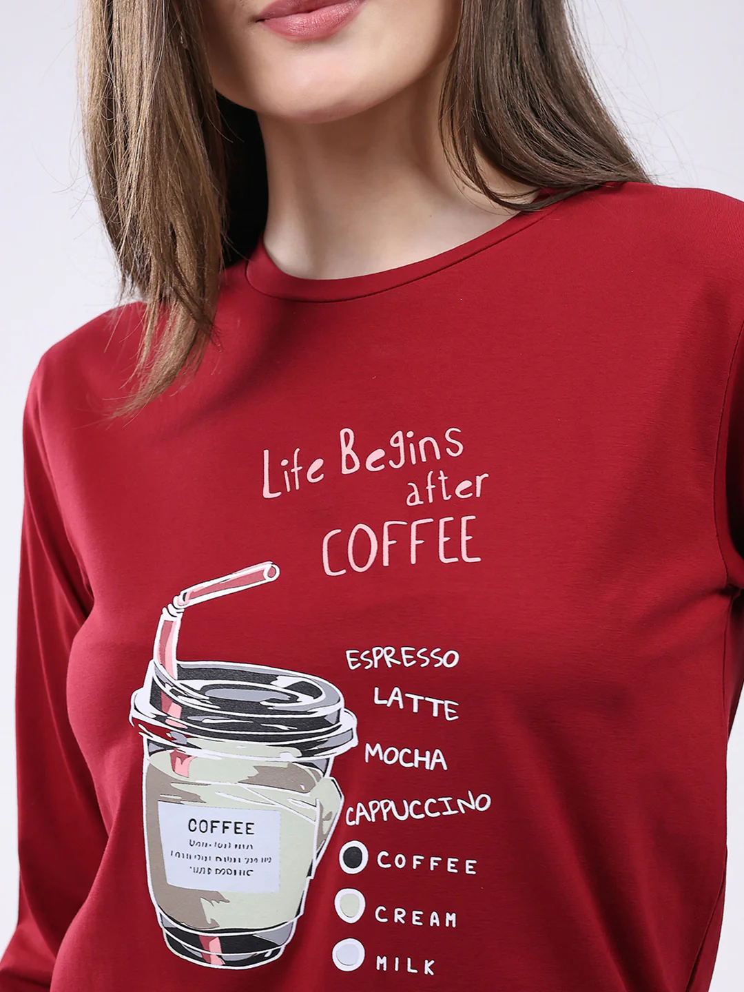 Women Maroon Printed Round Neck Full Sleeve Lower Set - Image 7