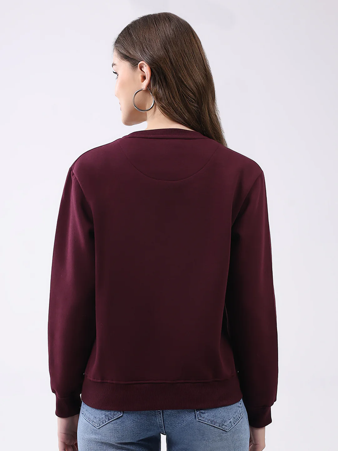 Women Maroon Printed Round Neck Full Sleeve Sweatshirt - Image 5