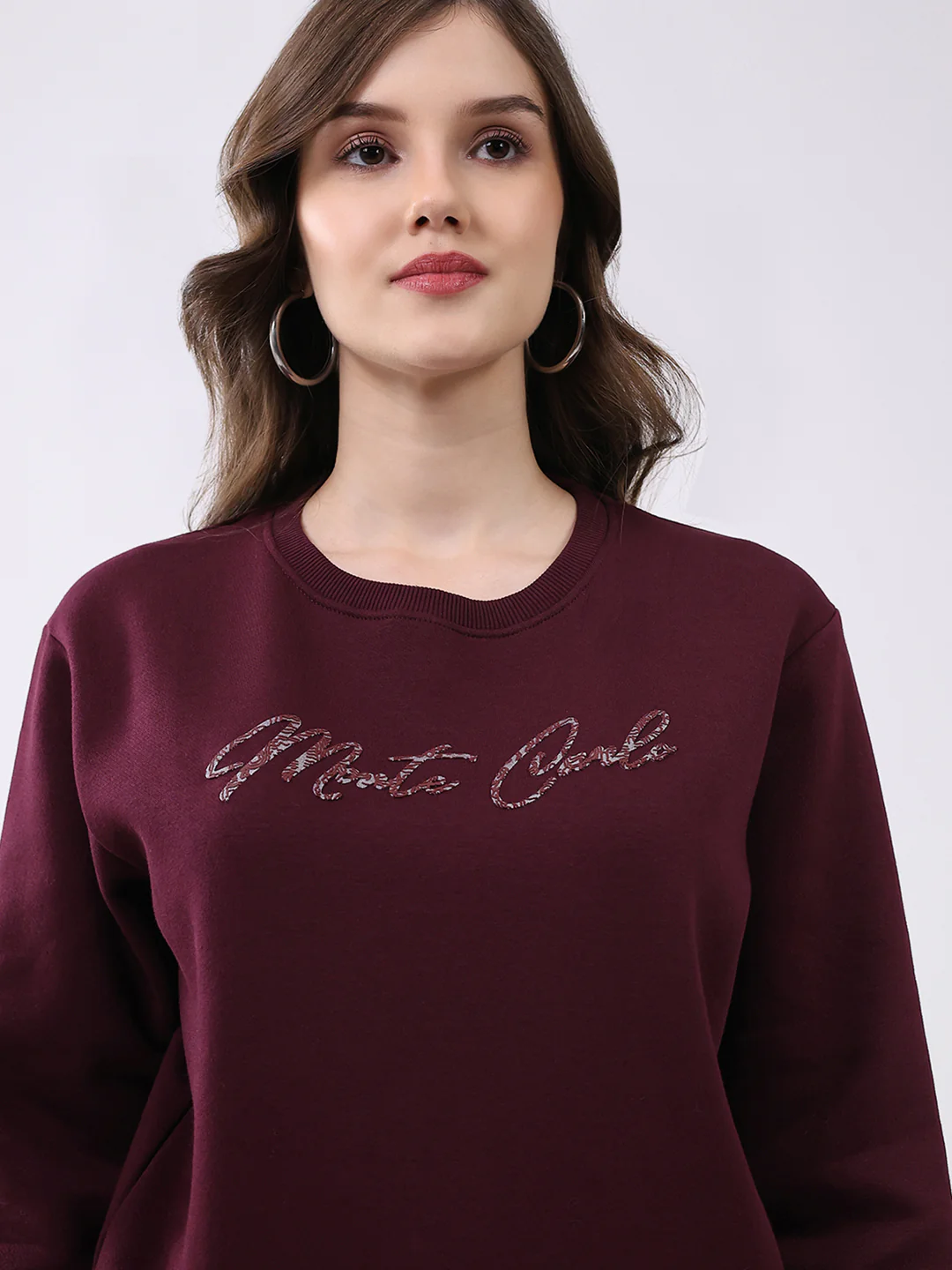Women Maroon Printed Round Neck Full Sleeve Sweatshirt - Image 6