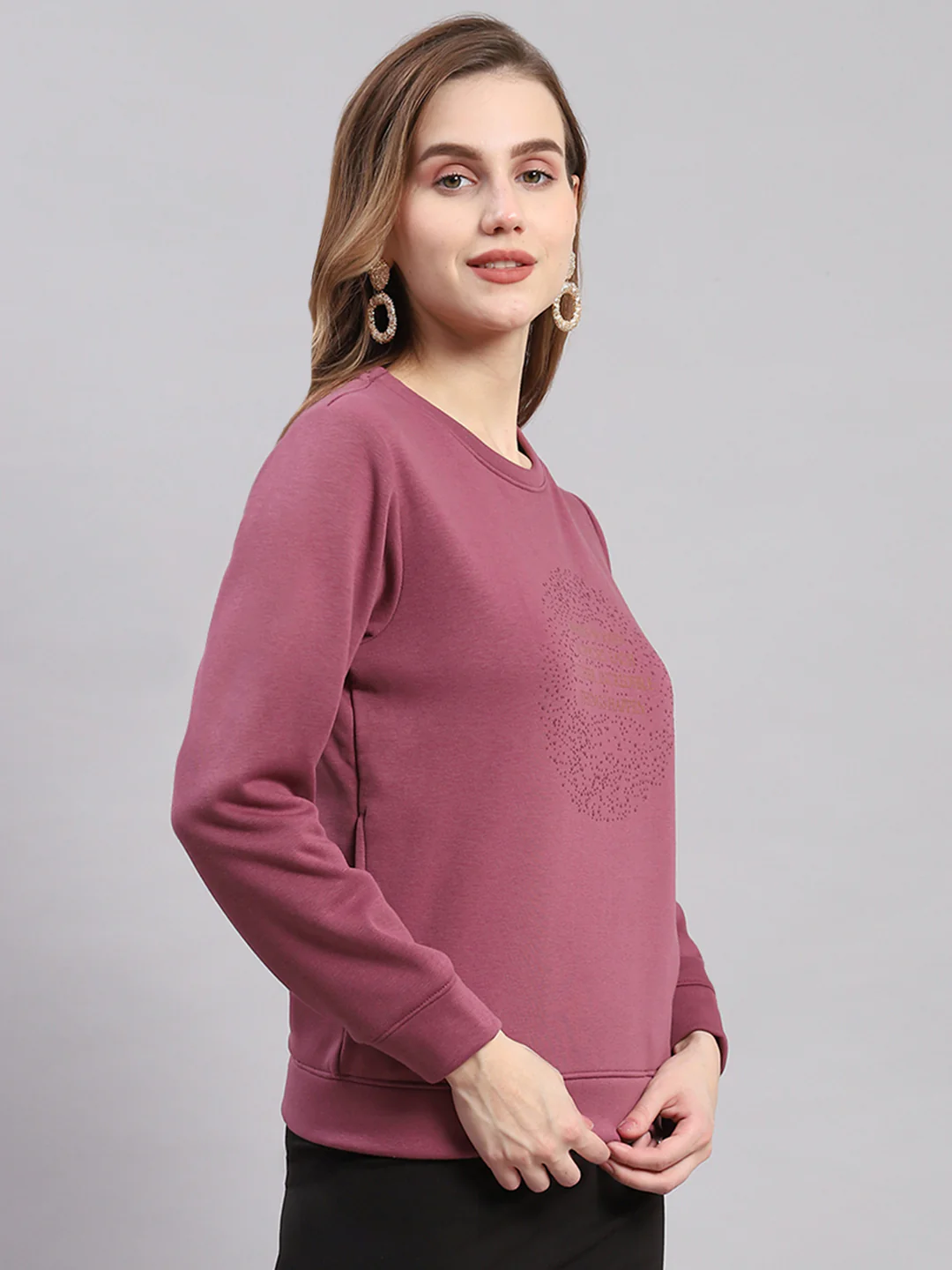 Women Maroon Printed Round Neck Full Sleeve Sweatshirts - Image 4