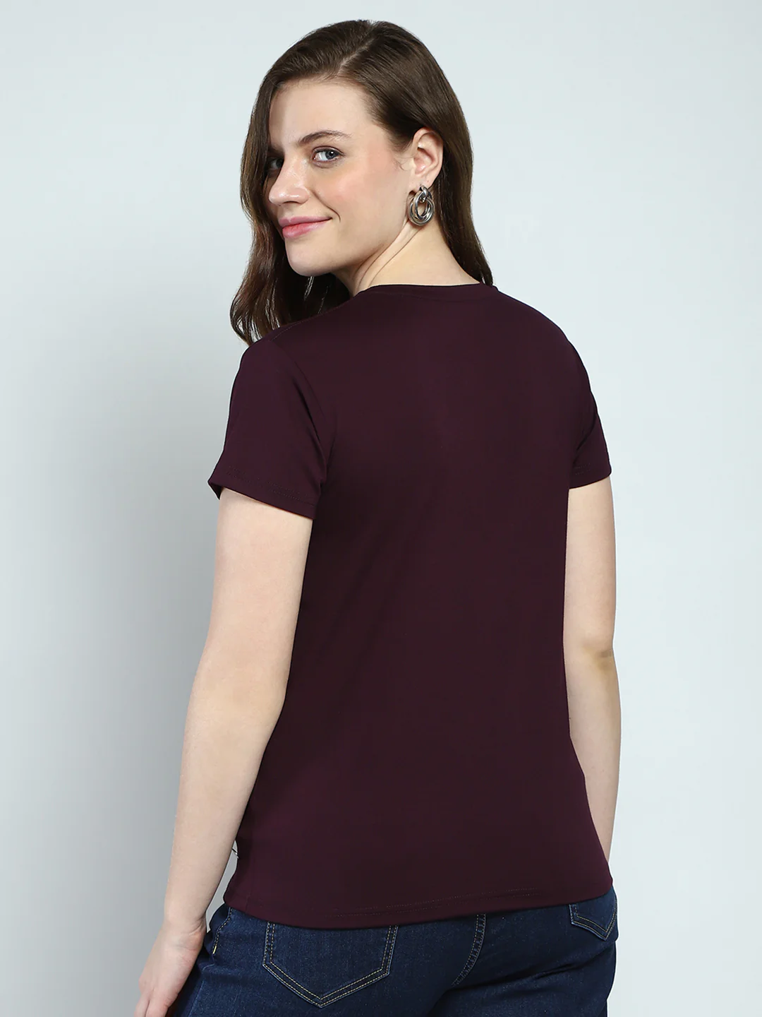 Women Maroon Printed Round Neck Half Sleeve Top - Image 5