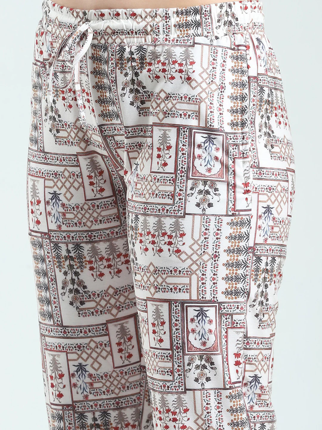 Women Maroon Printed Round Neck Half Sleeve Lower Set - Image 8