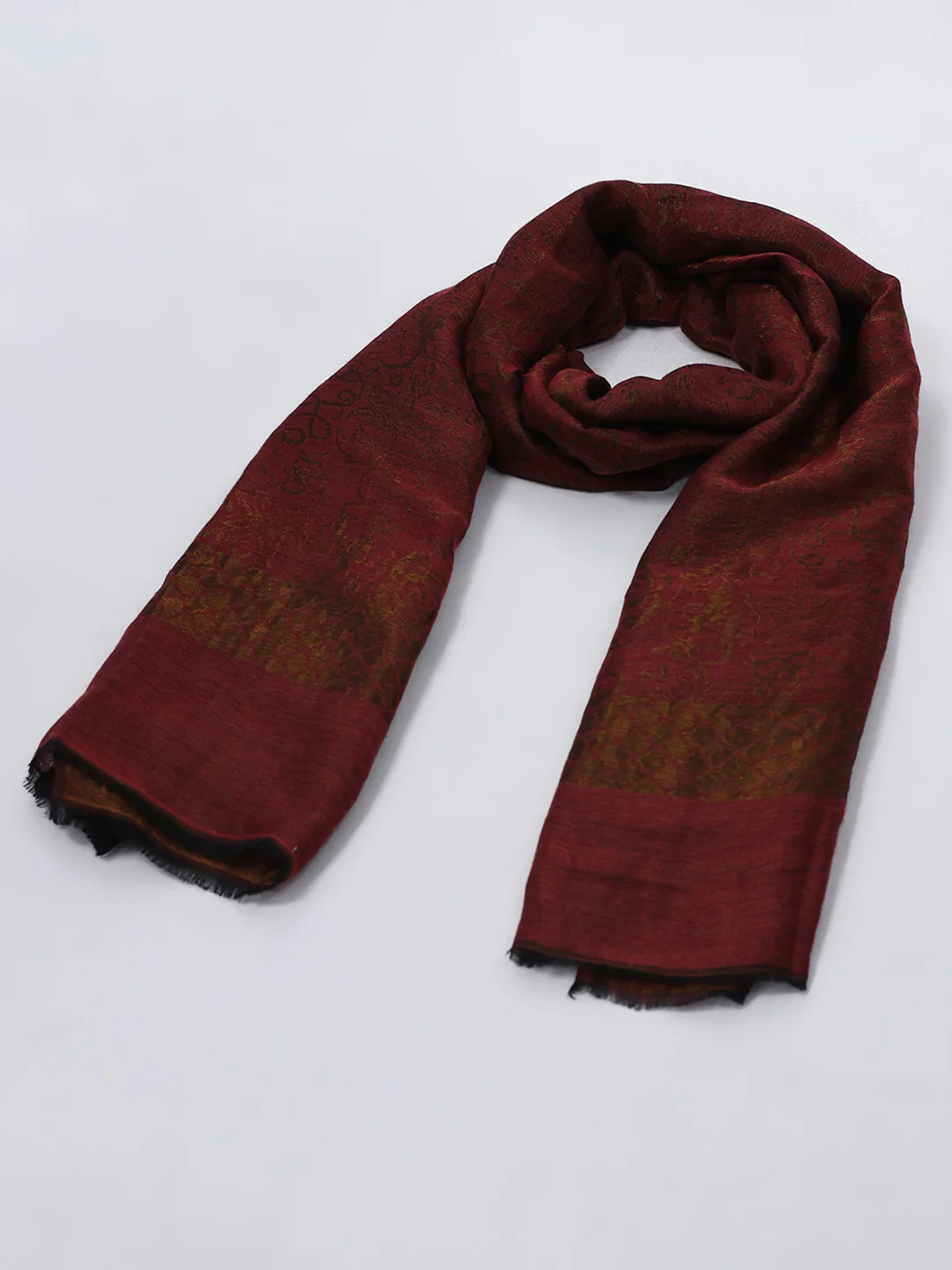 Women Maroon Printed Wool Blend Shawl - Image 6