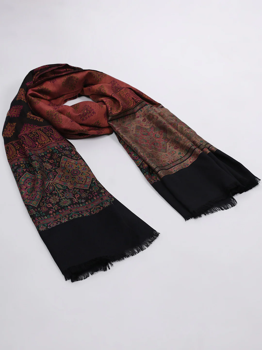 Women Maroon Printed Wool Blend Shawl - Image 2
