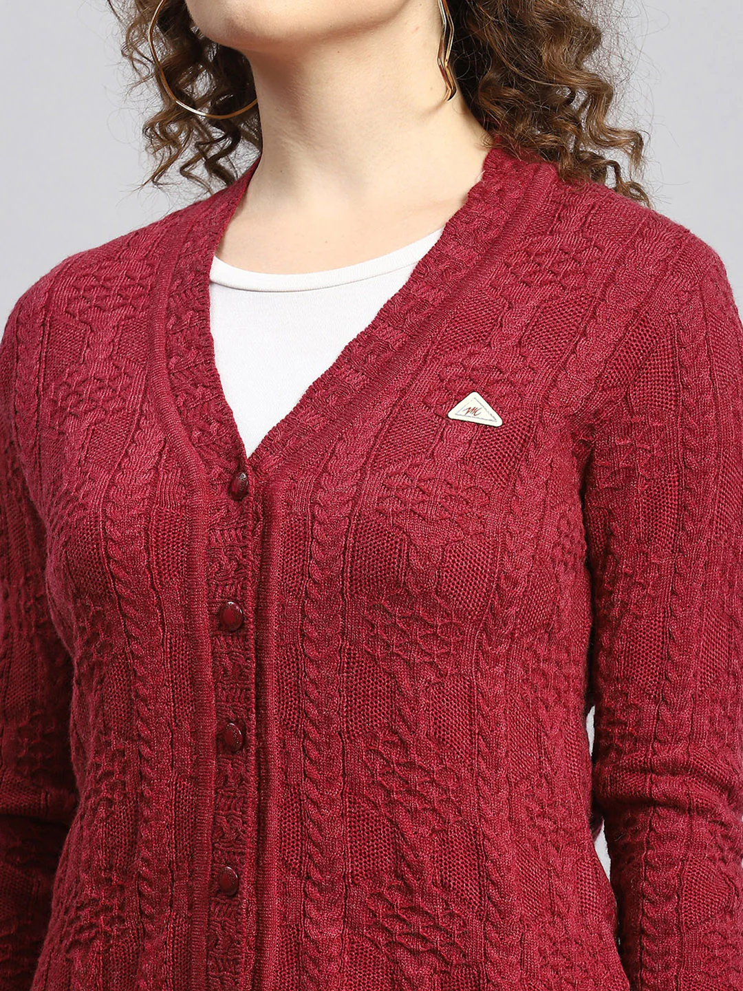 Women Maroon Self Cardigan - Image 6